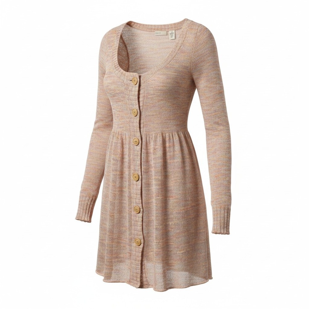 Sleeping on Snow Cardigan Dress Womens M Pink Mohair Wool Blend Knit Long Sleeve